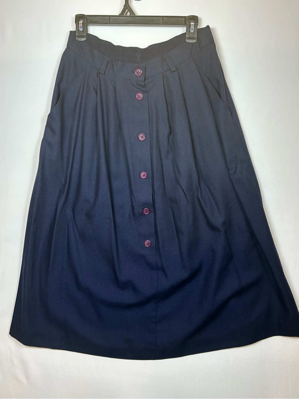 Vintage 90s Counterparts Navy Blue Midi Skirt Button Front Pleated Size 16